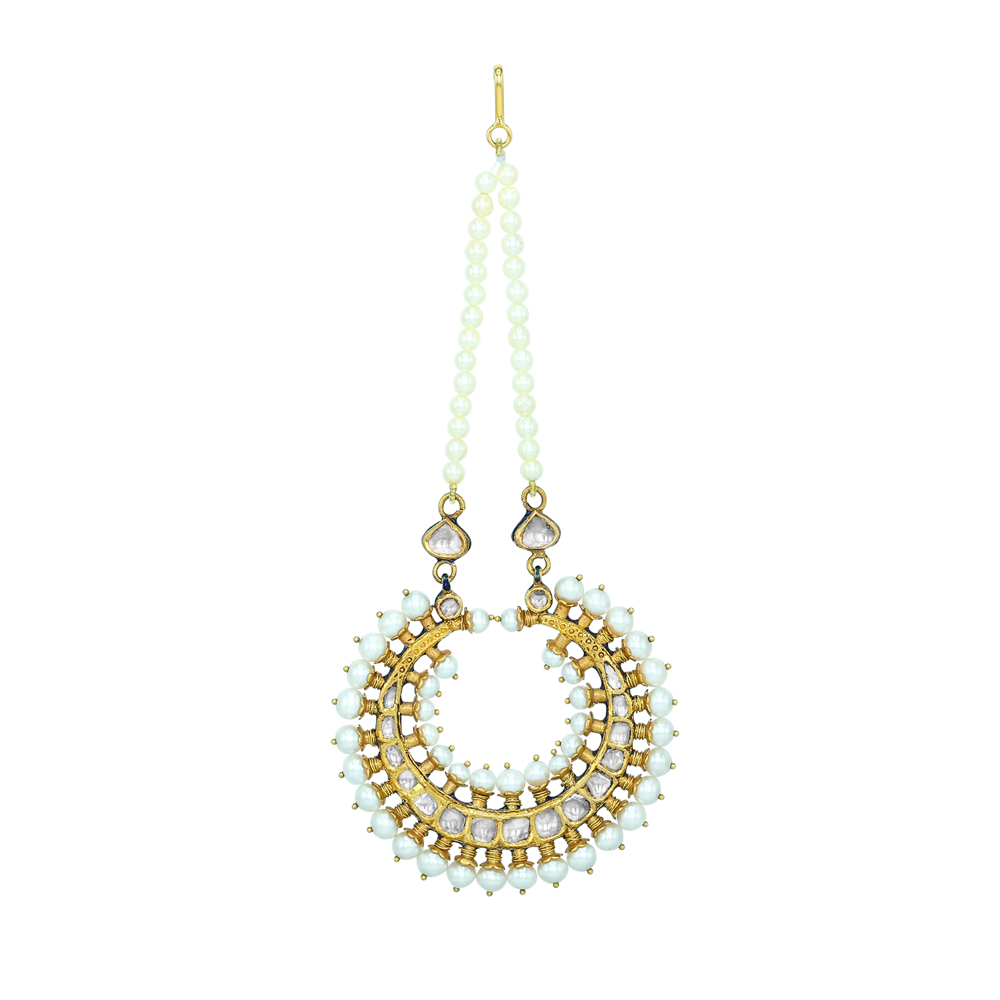 Chandbali Polki Mangtikka with Pearl Strands